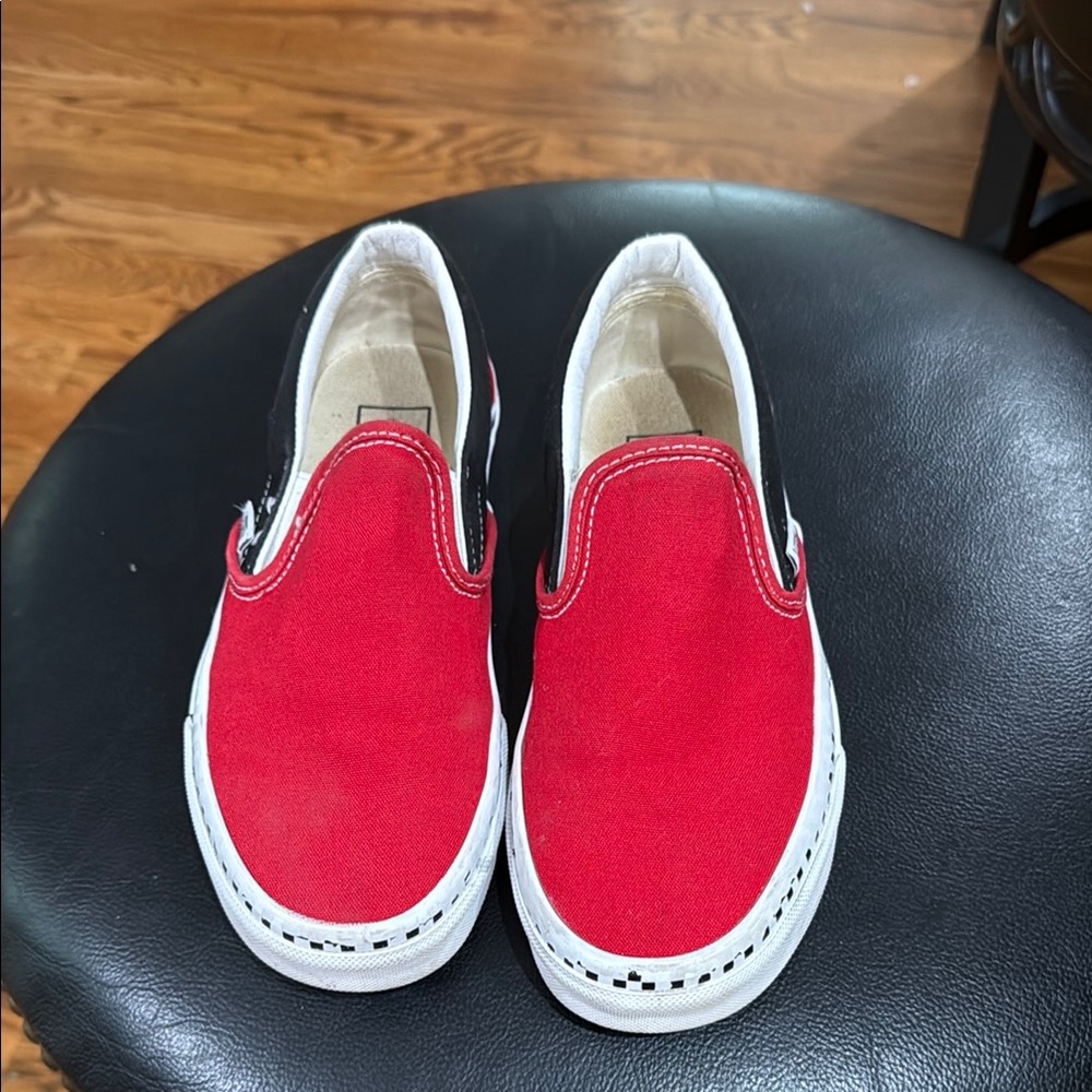 Vans Red and White Slip-On Sneakers